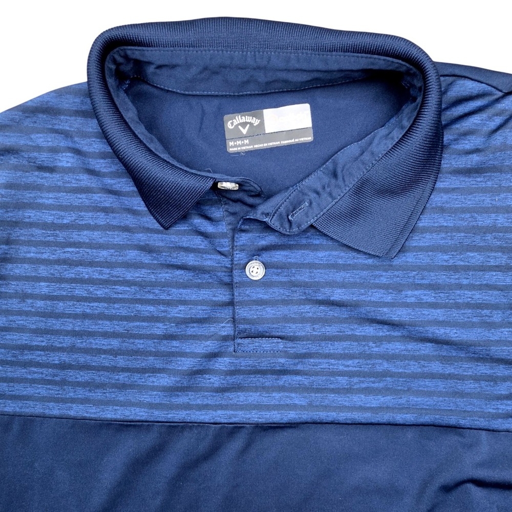 Callaway Mens Opti-Dri Golf Polo Shirt Navy Blue Striped Short Sleeve Size M - Picture 2 of 11